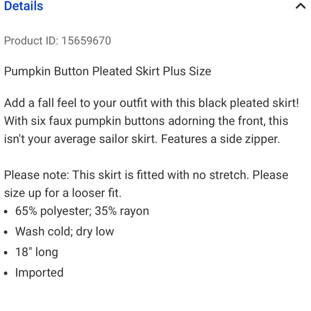 PUMPKIN BUTTON PLEATED SKIRT - Picture 7 of 7